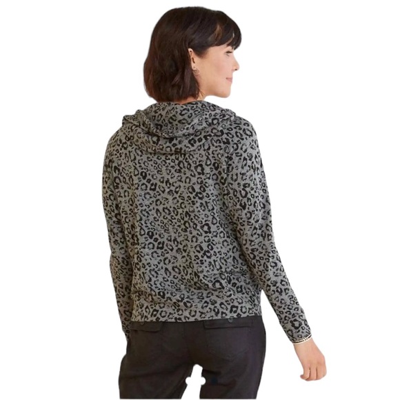 SUNDRY Gray/Black Leopard Print Front Zip Very Soft Hoodie Size 2, Medium - Picture 2 of 12
